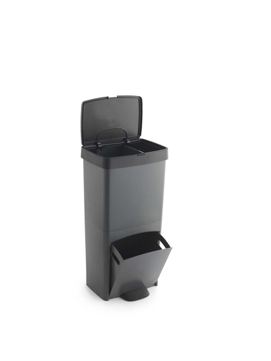 Cubo de Basura Reciclaje 70L con 2 Compartimentos Vertical Negro