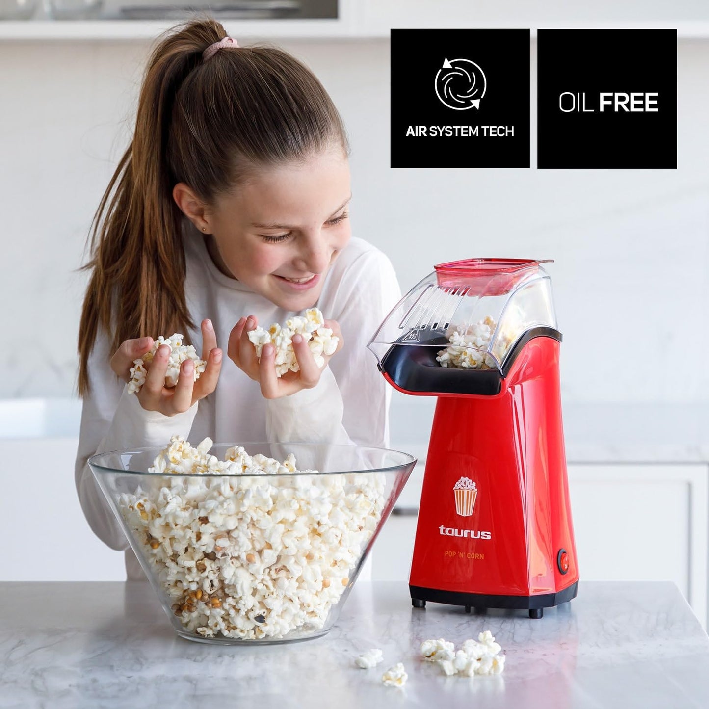 Taurus Palomitero Pop'N'Corn 1100W sin Aceite Rojo