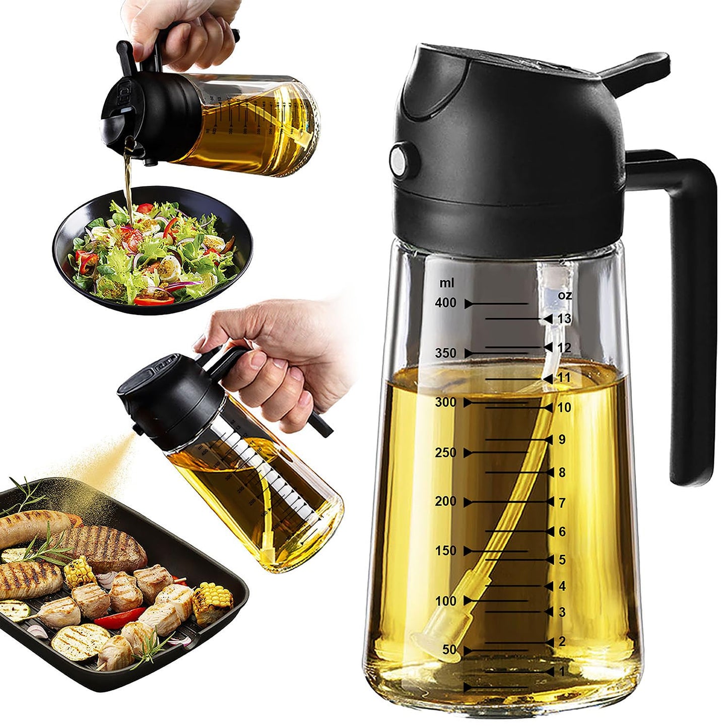 TrendPlain Pulverizador Aceite Cocina 470 ml Negro 2 en 1