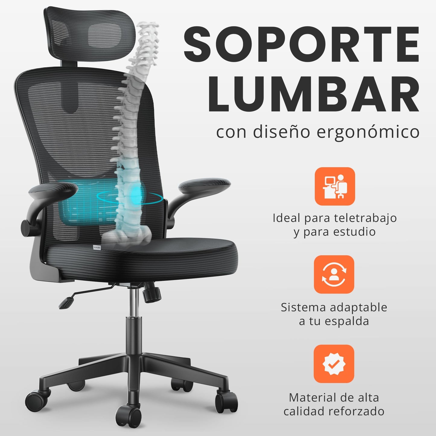 Silla Escritorio Ergonómica Reclinable con Soporte Lumbar y Ruedas
