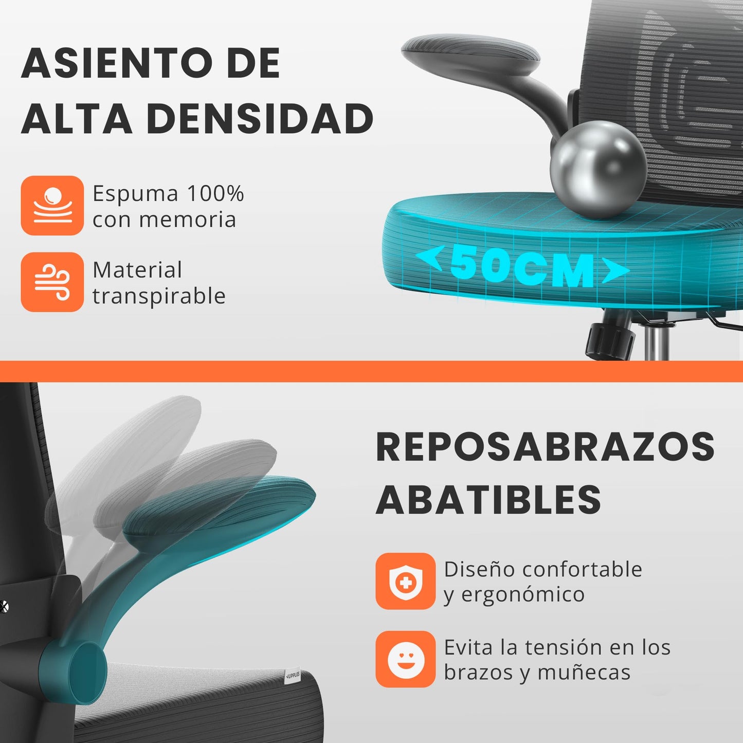 Silla Escritorio Ergonómica Reclinable con Soporte Lumbar y Ruedas
