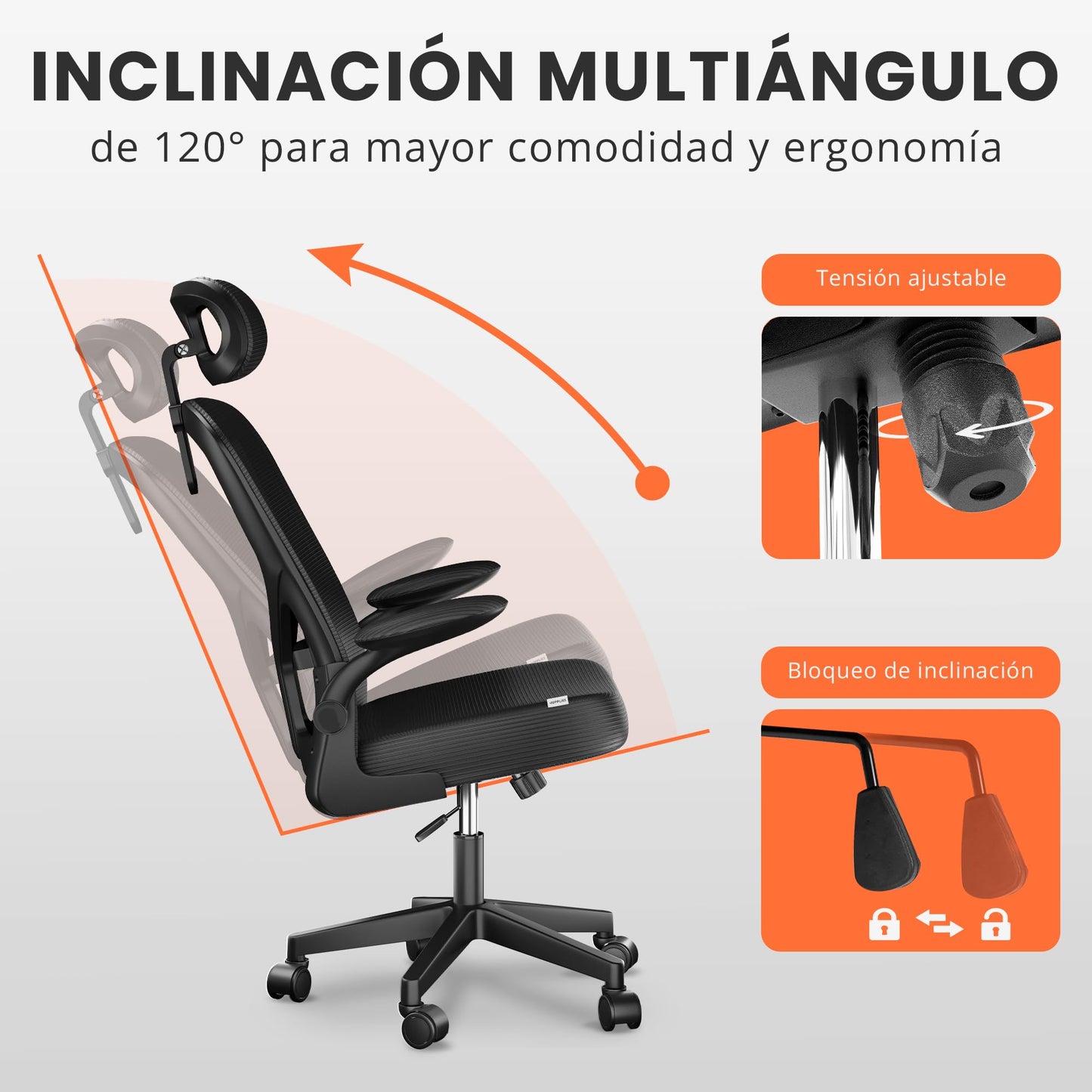 Silla Escritorio Ergonómica Reclinable con Soporte Lumbar y Ruedas