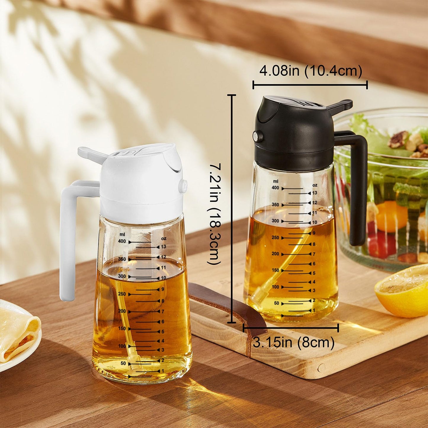 TrendPlain Pulverizador Aceite Cocina 470 ml Negro 2 en 1
